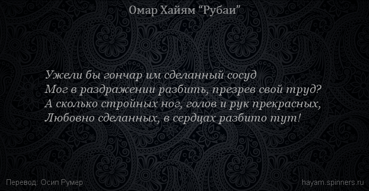 Ужели бы гончар им сделанный сосуд
 | Омар Хайям | Рубаи о Боге